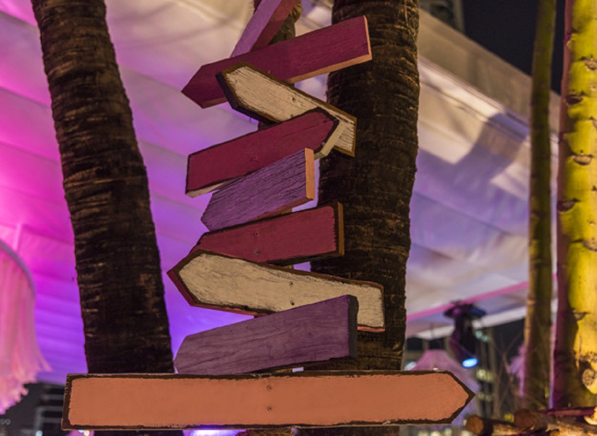 Wooden road signs in the evening