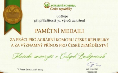Ocenění Jihočeské univerzity za významný přínos českému zemědělství