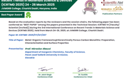 Slovenský vedec ocenený na medzinárodnej konferencii ICRTMD 2025 v Indii