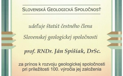 Náš prof. Spišiak čestným členom Slov. geologickej spoločnosti
